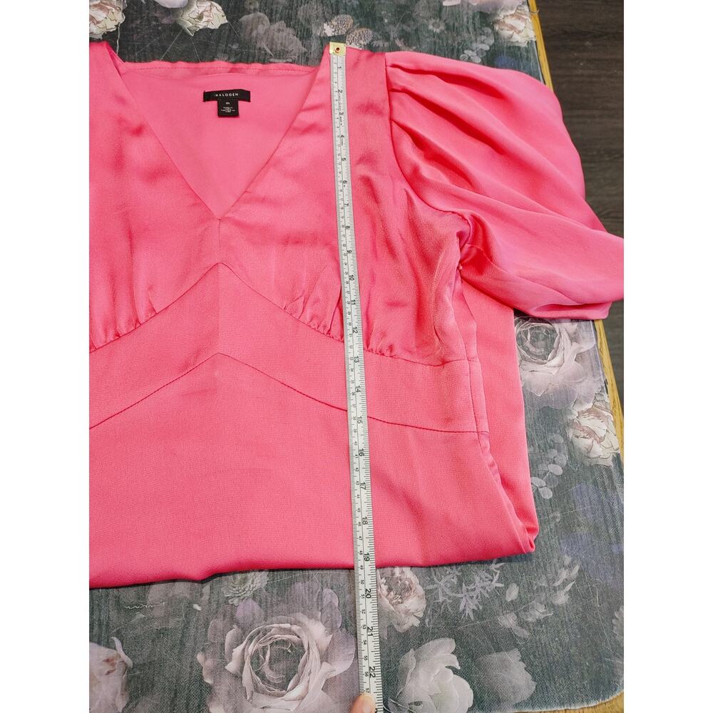 Halogen Puff Sleeve Satin Dress V-Neck Empire Waist Hot Pink Womens Size Medium - Picture 10 of 10